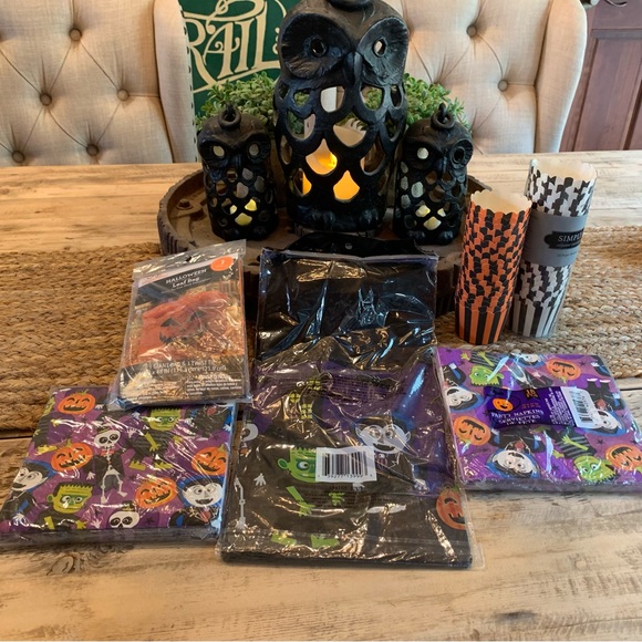 Other - Halloween Party Lot Table Cover Napkins, Leaf Bag Pumpkin, Paper Cupcake Holders